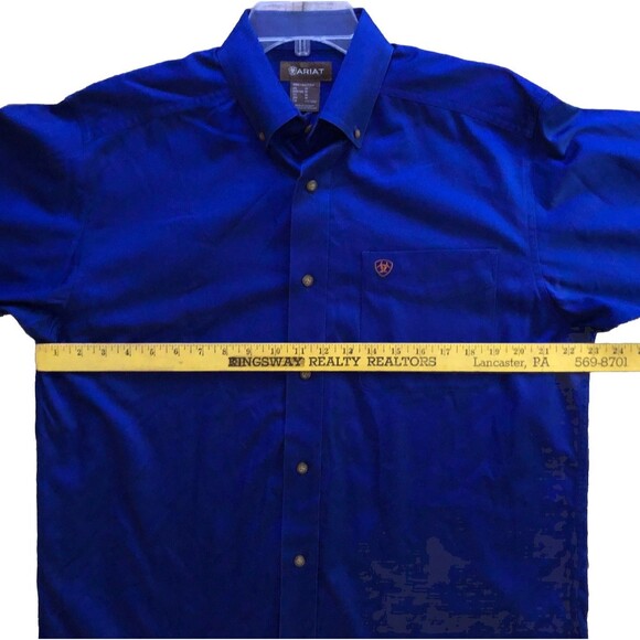Ariat Solid Twill Classic Fit Button Down Shirt Mens Sz M Ultramarine Blue New - Picture 12 of 16